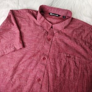 Travis Mathew Golf Button Up Shirt Mens Size XXL Red Striped Short Sleeve Pocket